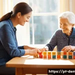 치매관리사 취업 시 유리한 자격증 - **Prompt 1: Empathetic Caregiver and Cognitive Stimulation**
    "A candid, brightly lit indoor phot...