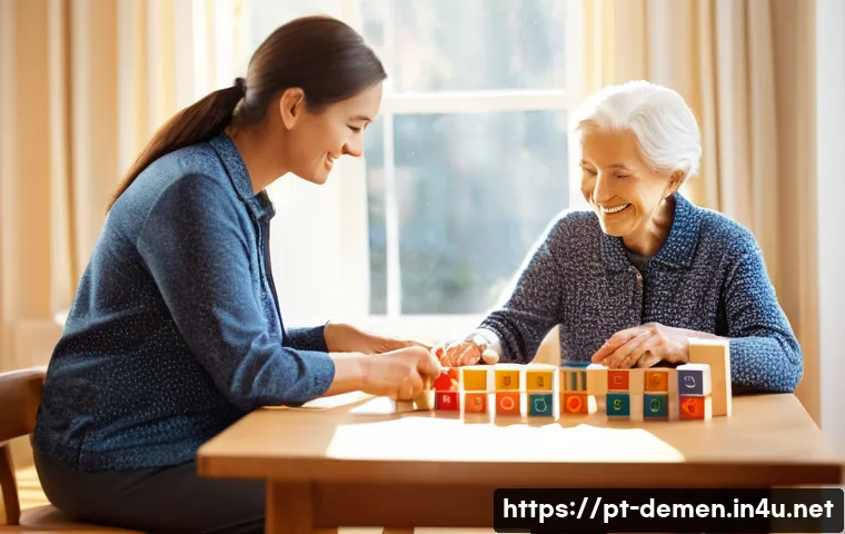 치매관리사 취업 시 유리한 자격증 - **Prompt 1: Empathetic Caregiver and Cognitive Stimulation**
    "A candid, brightly lit indoor phot...