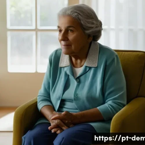 치매관리사 실습 중 발생할 수 있는 문제들 - A warm, softly lit living room scene featuring an elderly Brazilian woman with mild dementia sitting...