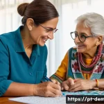 치매관리사 고충과 해결 방안 - A compassionate middle-aged Brazilian caregiver wearing casual comfortable clothing and eyeglasses, ...