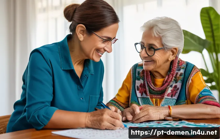 치매관리사 고충과 해결 방안 - A compassionate middle-aged Brazilian caregiver wearing casual comfortable clothing and eyeglasses, ...