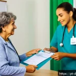 치매관리사 자격증 갱신 절차 - A professional caregiver in a well-lit, modern Brazilian healthcare setting, wearing a neat uniform ...