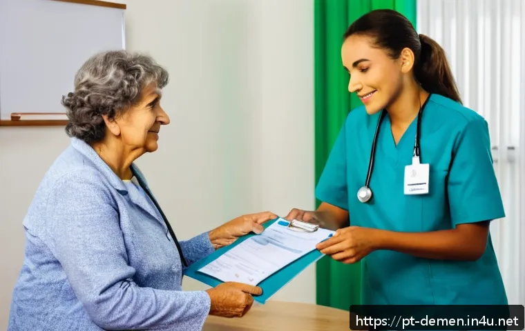 치매관리사 자격증 갱신 절차 - A professional caregiver in a well-lit, modern Brazilian healthcare setting, wearing a neat uniform ...