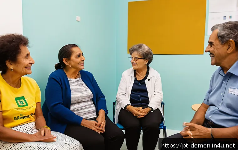 치매관리사와 보건소 협력 사례 - A warm and inviting community health workshop scene set in a Brazilian basic health unit (UBS), feat...
